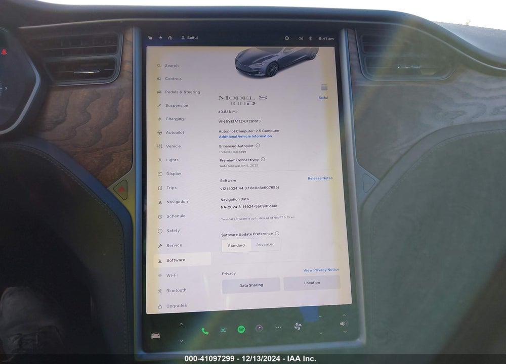 2018 TESLA MODEL S 100D/75D/P100D VIN: 5YJSA1E24JF291613