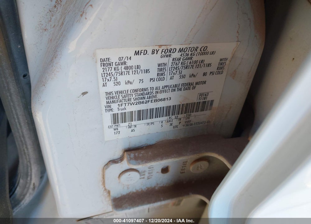 2015 FORD F-250 XL VIN: 1FT7W2B62FEB06813