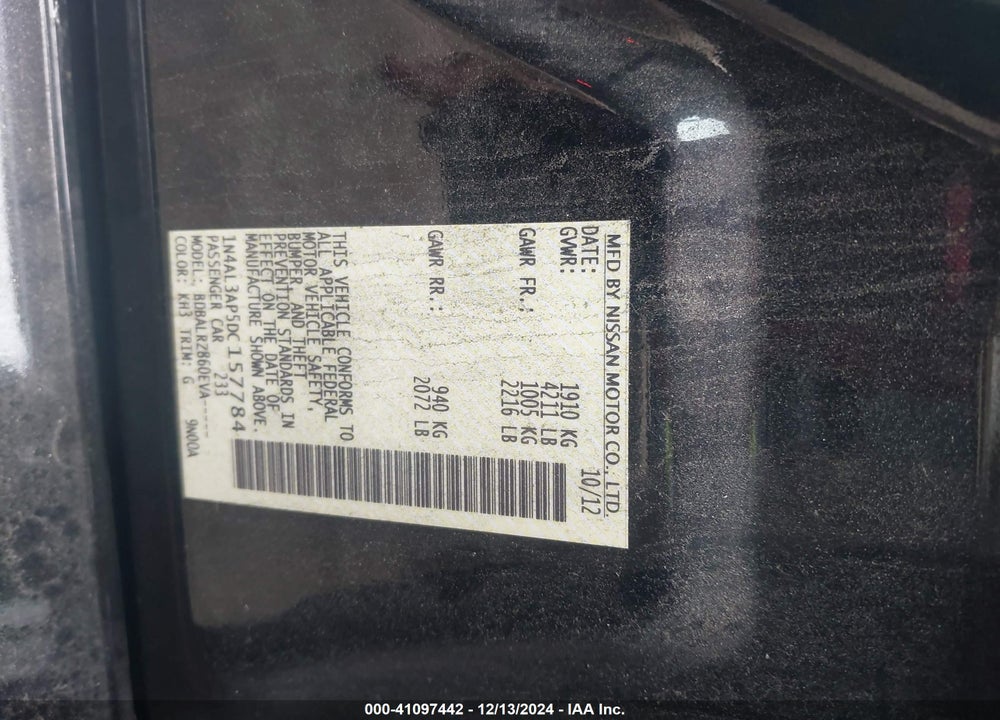 2013 NISSAN ALTIMA 2.5 S VIN: 1N4AL3AP5DC157784