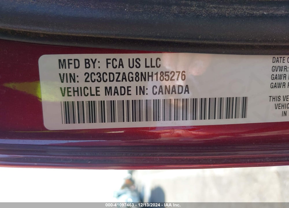 2022 DODGE CHALLENGER SXT VIN: 2C3CDZAG8NH185276