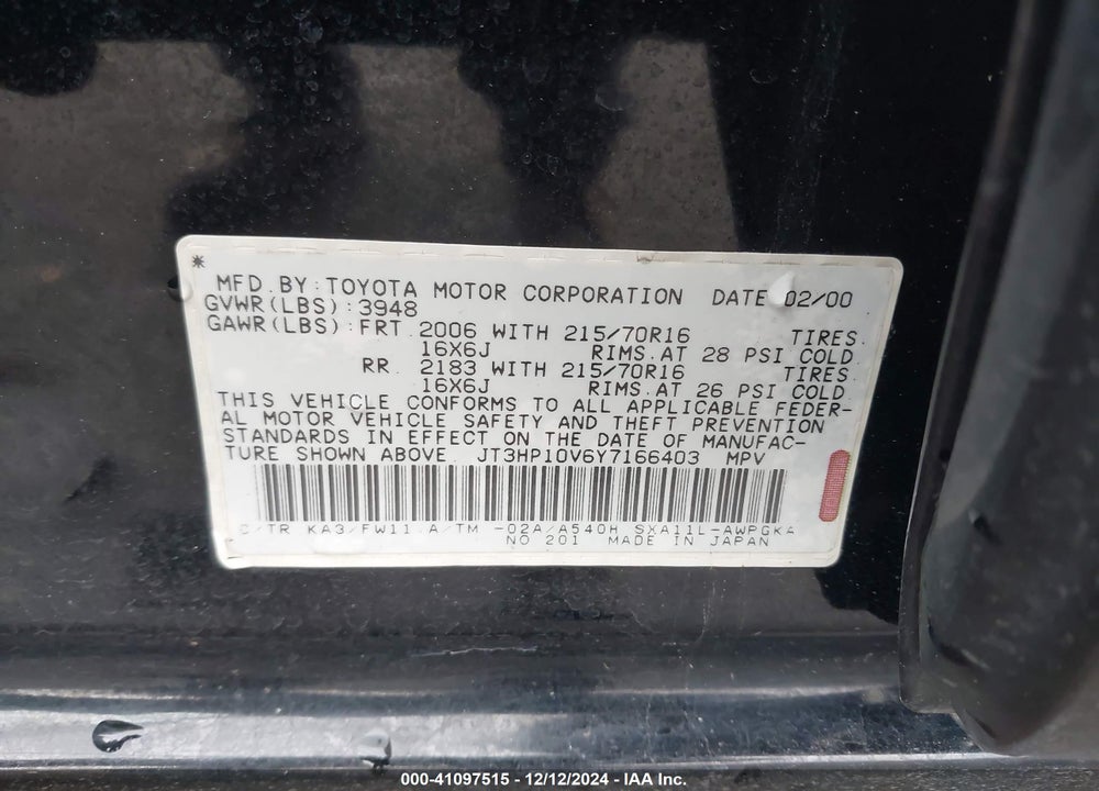 2000 TOYOTA RAV4 VIN: JT3HP10V6Y7166403