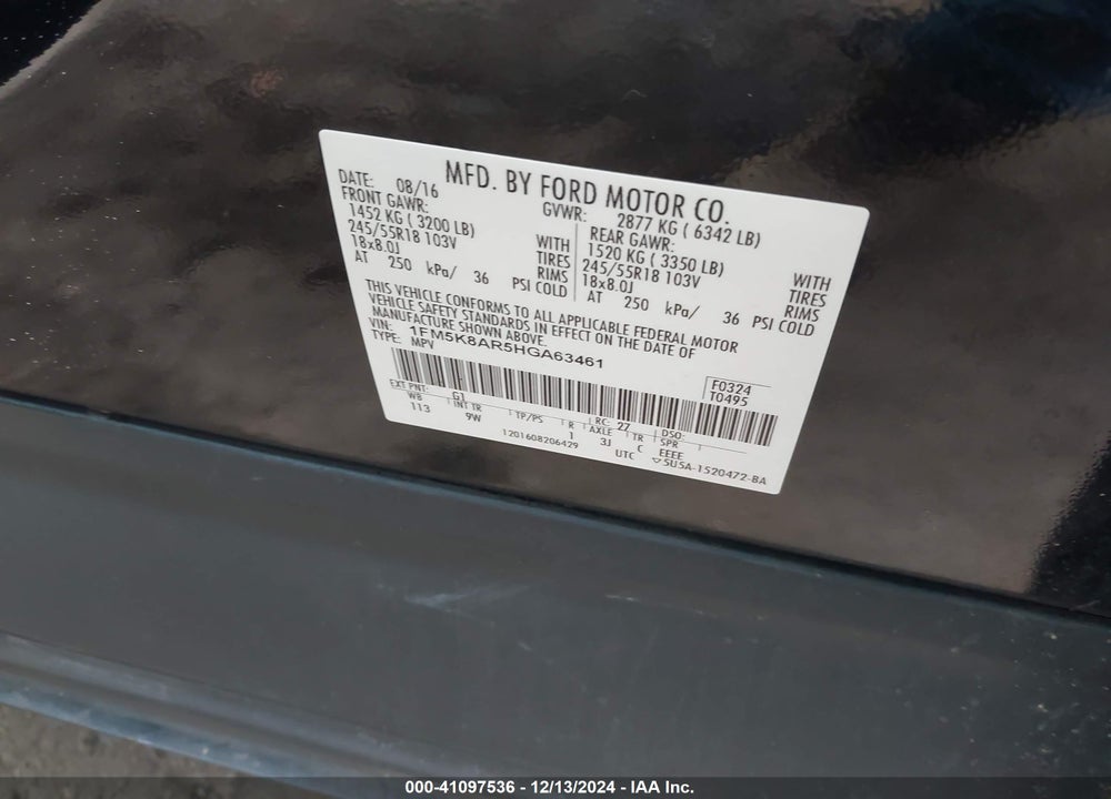 2017 FORD POLICE INTERCEPTOR VIN: 1FM5K8AR5HGA63461