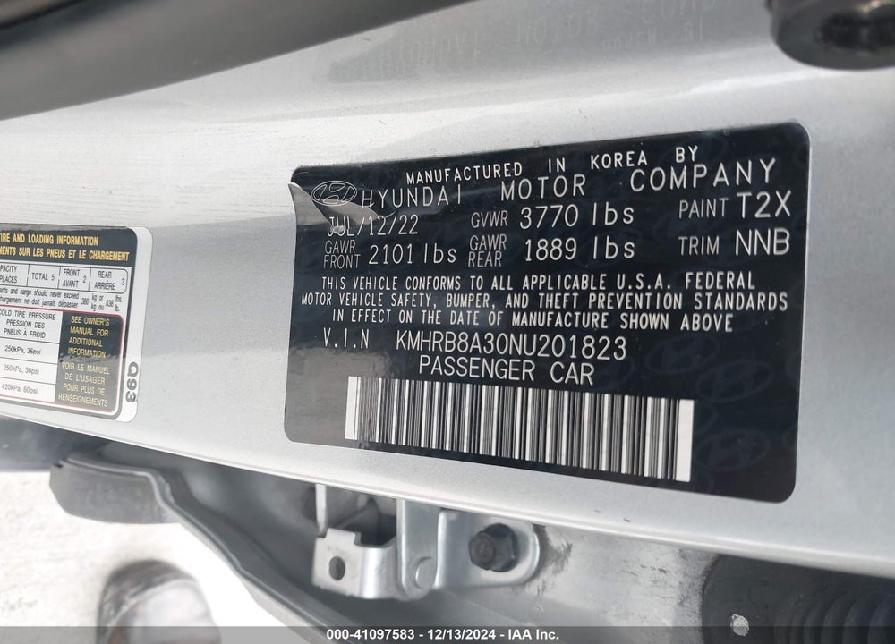 2022 HYUNDAI VENUE VIN: KMHRB8A30NU201823