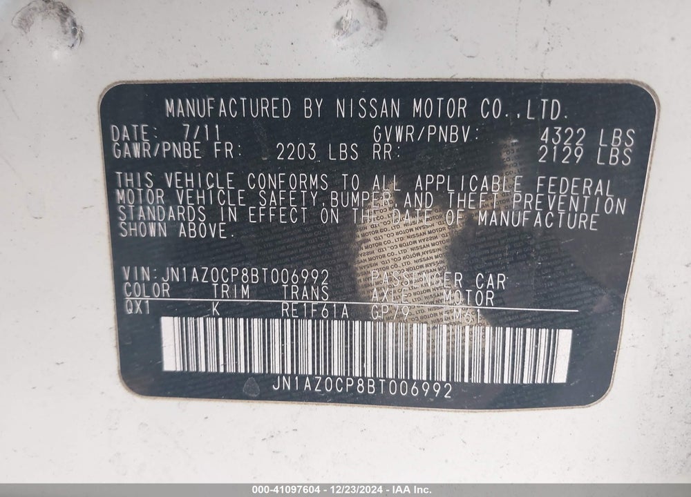 2011 NISSAN LEAF SL VIN: JN1AZ0CP8BT006992