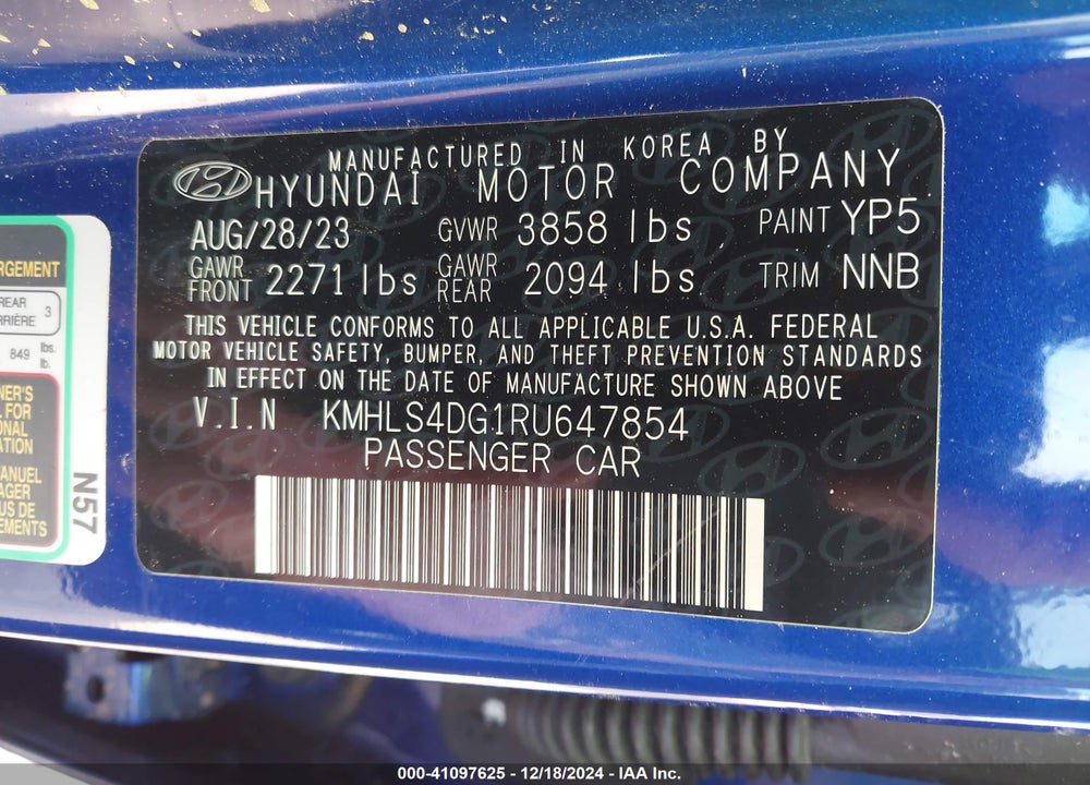2024 HYUNDAI ELANTRA VIN: KMHLS4DG1RU647854