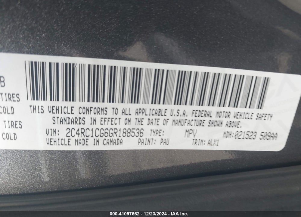 2016 CHRYSLER TOWN & COUNTRY VIN: 2C4RC1CG6GR188536