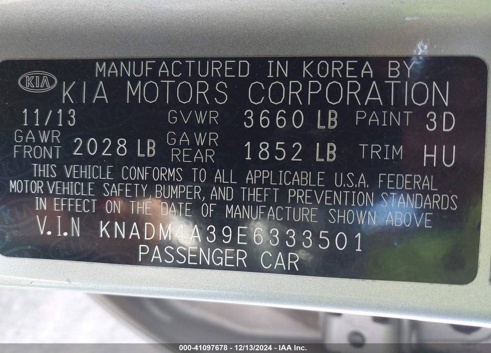 2014 KIA RIO VIN: KNADM4A39E6333501