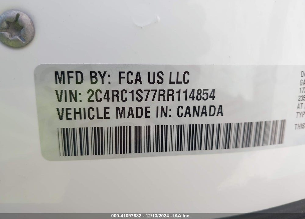 2024 CHRYSLER PACIFICA HYBRID SELECT VIN: 2C4RC1S77RR114854