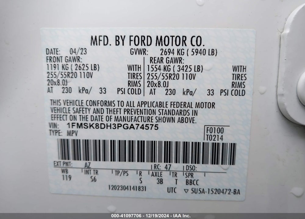 2023 FORD EXPLORER XLT VIN: 1FMSK8DH3PGA74575