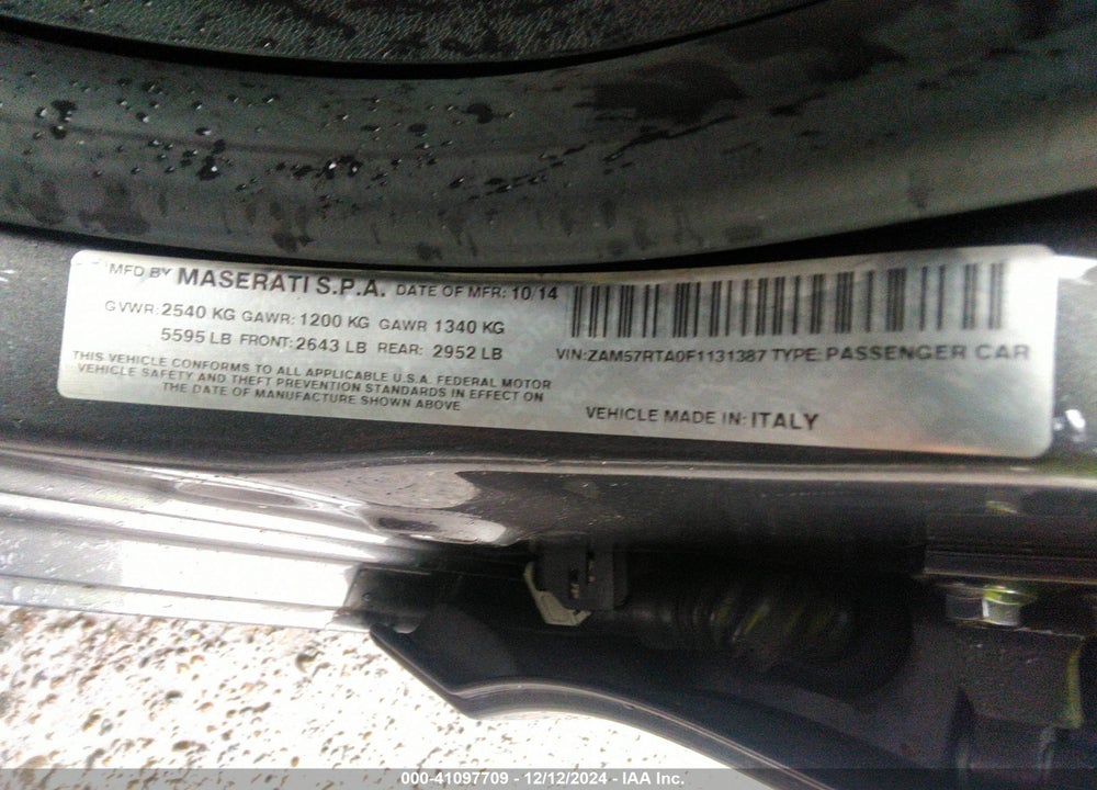2015 MASERATI GHIBLI S Q4 VIN: ZAM57RTA0F1131387