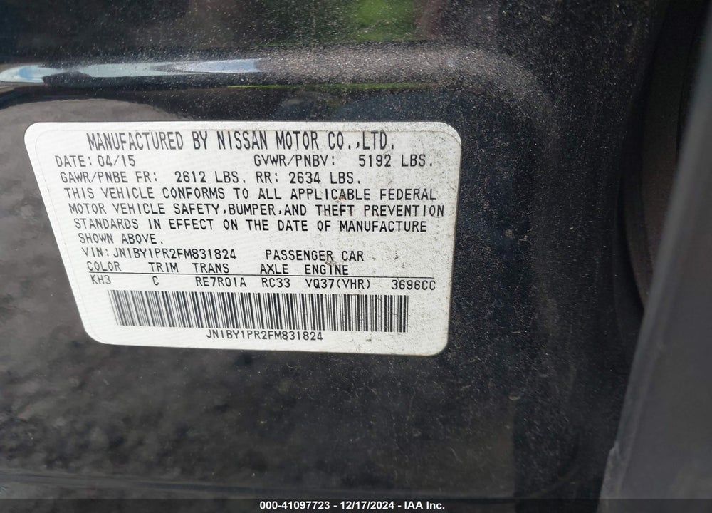 2015 INFINITI Q70L 3.7X VIN: JN1BY1PR2FM831824