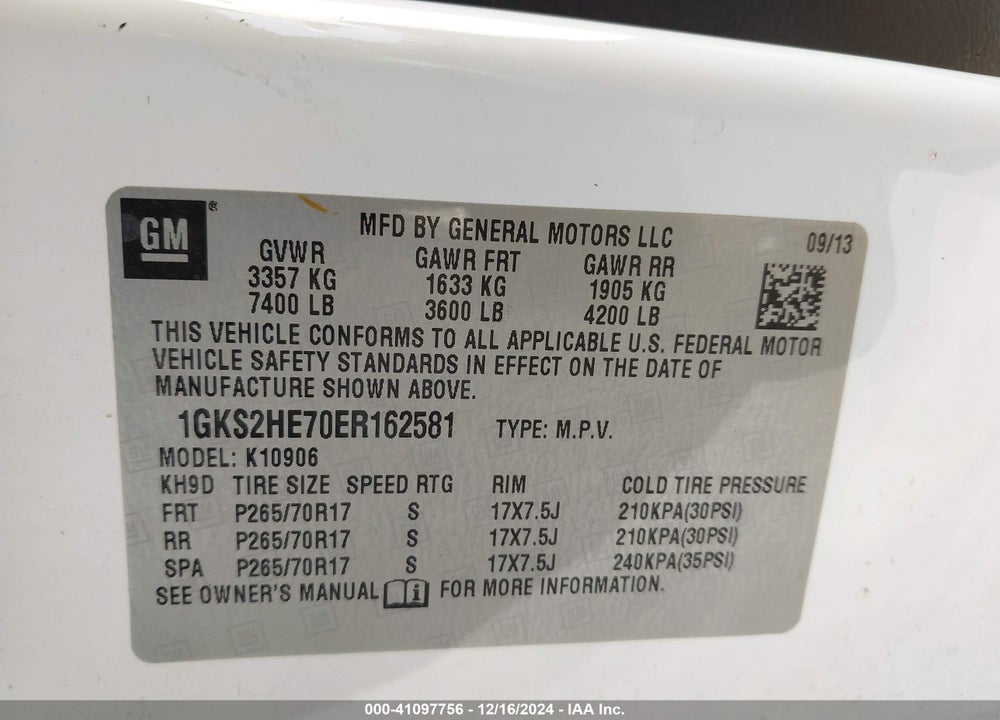 2014 GMC YUKON XL 1500 SLE VIN: 1GKS2HE70ER162581