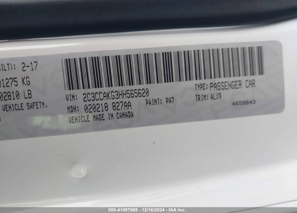 2017 CHRYSLER 300C VIN: 2C3CCAKG3HH565620
