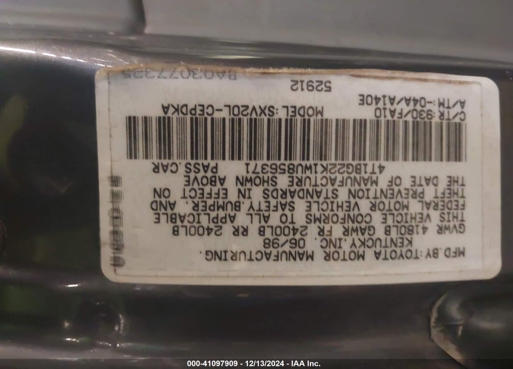 1998 TOYOTA CAMRY CE VIN: 4T1BG22K1WU856371