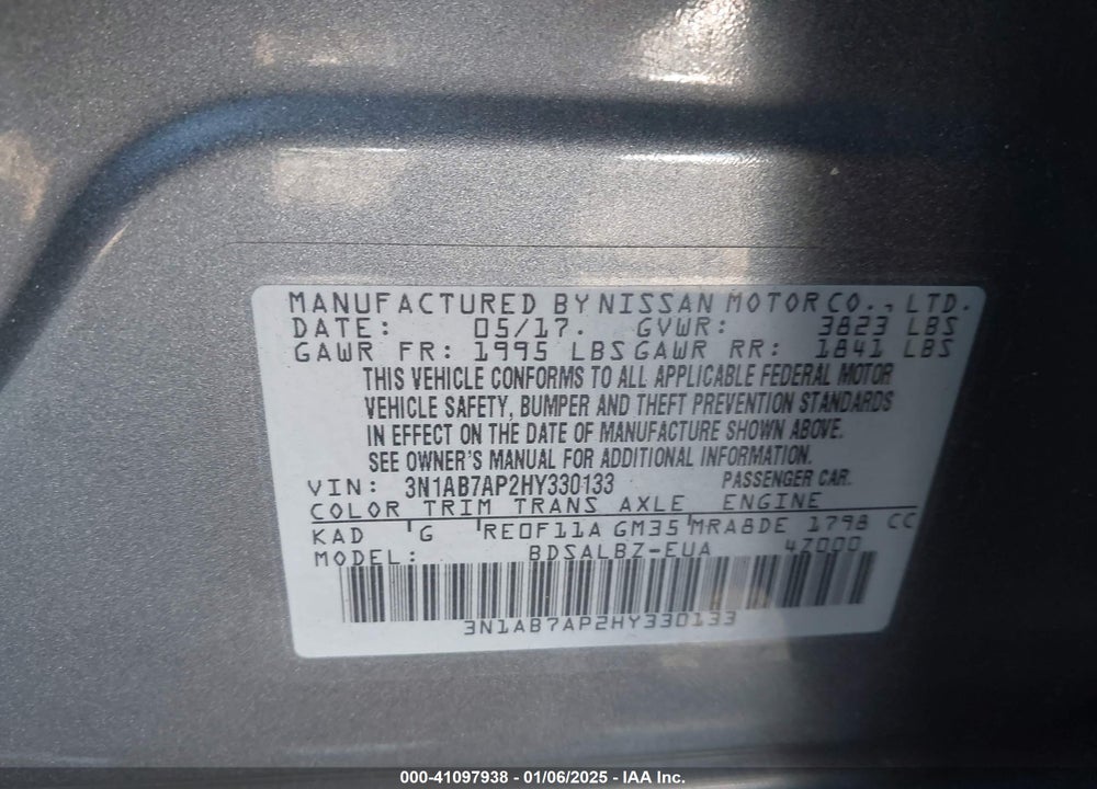 2017 NISSAN SENTRA VIN: 3N1AB7AP2HY330133