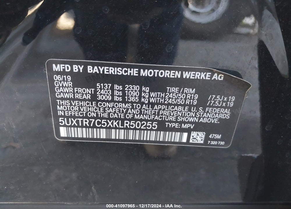 2019 BMW X3 SDRIVE30I VIN: 5UXTR7C5XKLR50255