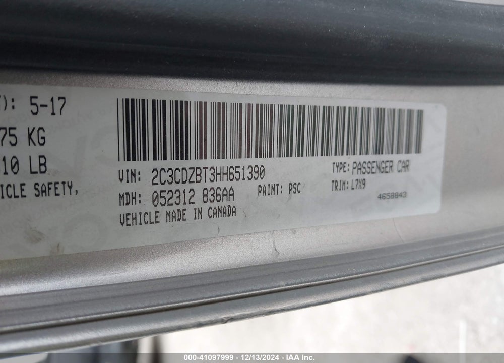 2017 DODGE CHALLENGER R/T VIN: 2C3CDZBT3HH651390