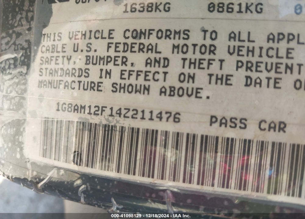 2004 SATURN ION 2 VIN: 1G8AM12F14Z211476