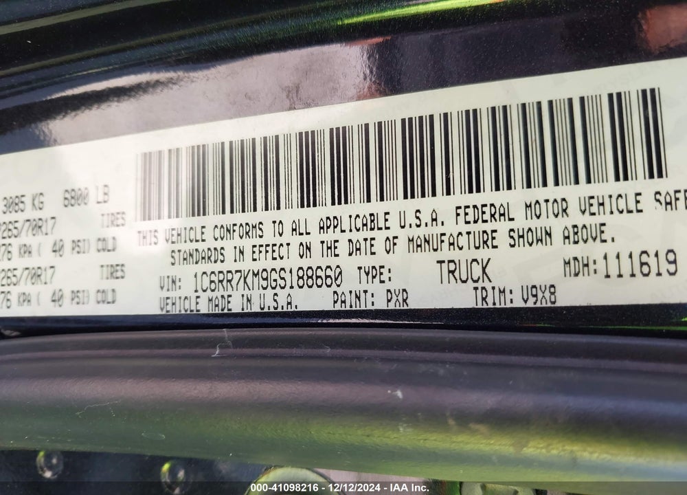 2016 RAM 1500 TRADESMAN VIN: 1C6RR7KM9GS188660