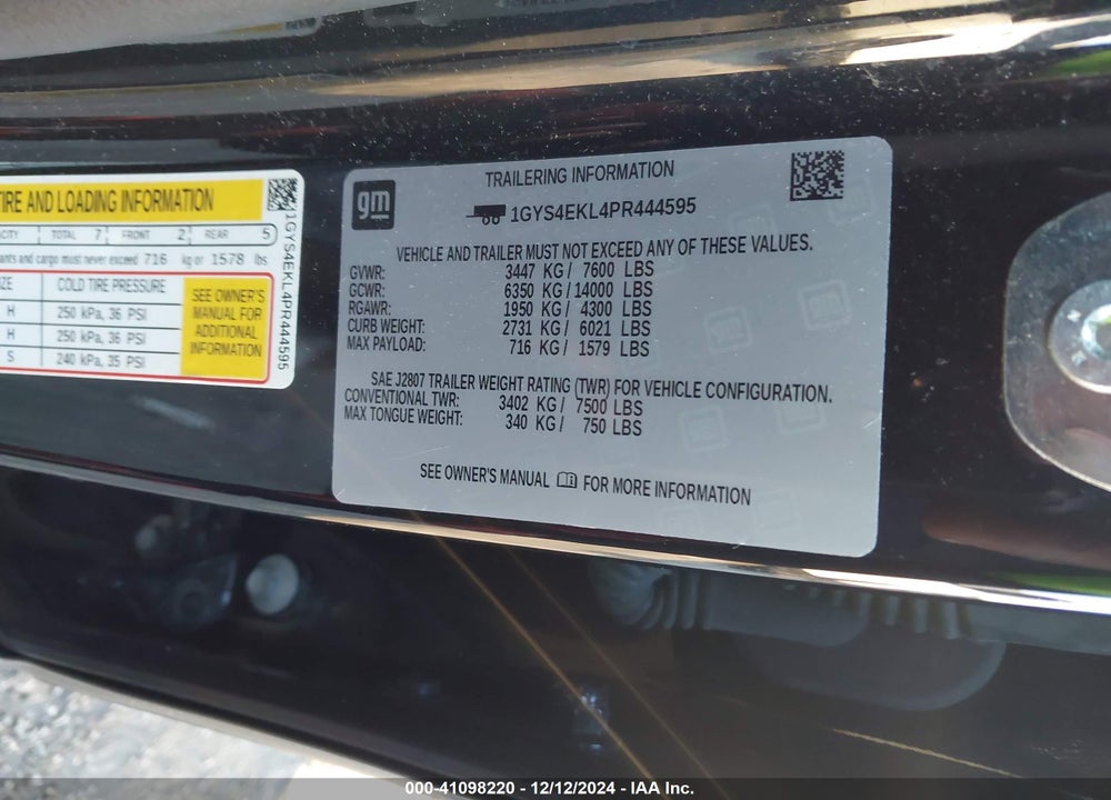 2023 CADILLAC ESCALADE 4WD SPORT VIN: 1GYS4EKL4PR444595