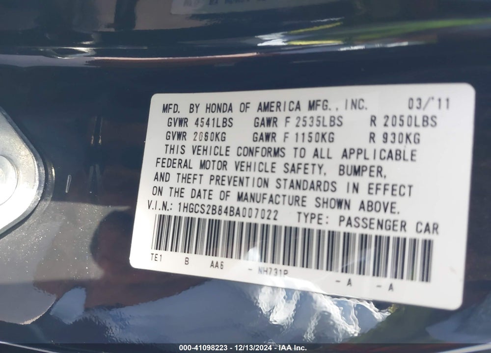 2011 HONDA ACCORD 3.5 EX-L VIN: 1HGCS2B84BA007022