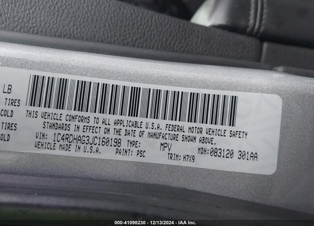 2018 DODGE DURANGO SXT RWD VIN: 1C4RDHAG3JC160198