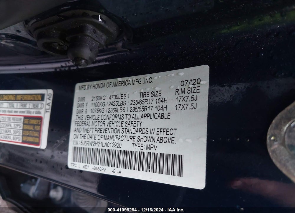 2020 HONDA CR-V AWD LX VIN: 5J6RW2H21LA012920