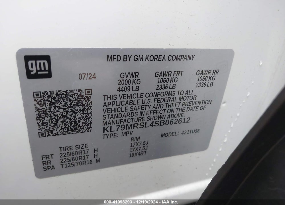 2025 CHEVROLET TRAILBLAZER AWD LT VIN: KL79MRSL4SB062612