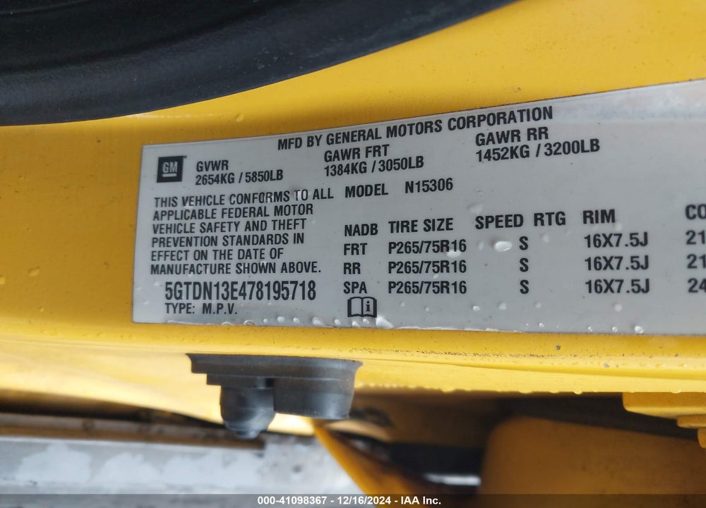 2007 HUMMER H3 SUV VIN: 5GTDN13E478195718