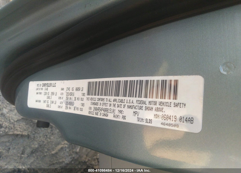 2008 CHRYSLER TOWN & COUNTRY TOURING VIN: 2A8HR54P48R815101