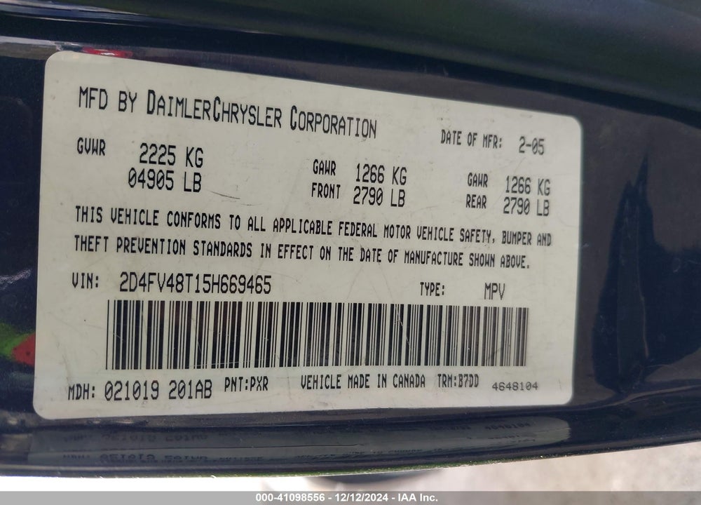 2005 DODGE MAGNUM SE VIN: 2D4FV48T15H669465