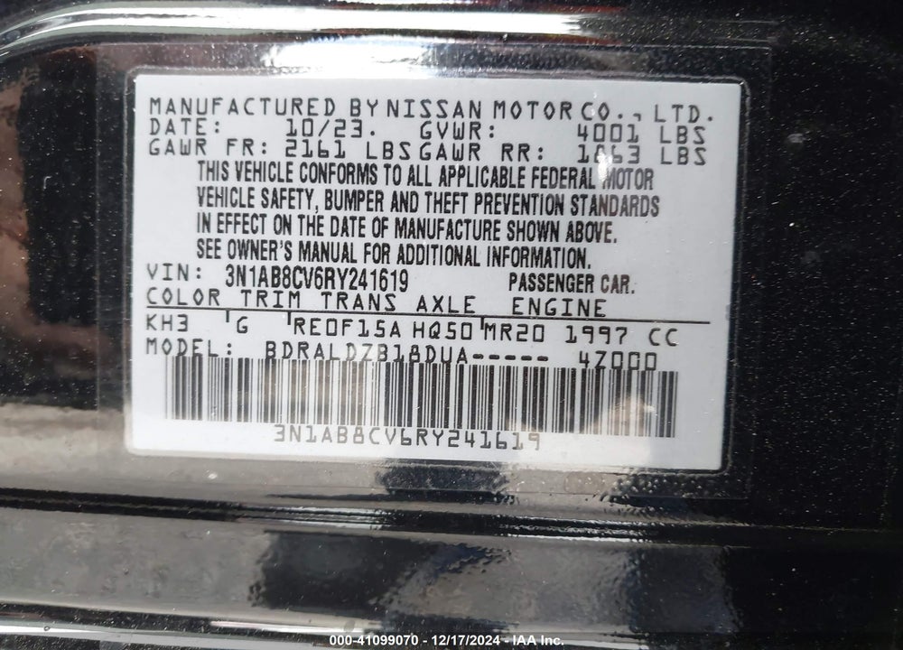 2024 NISSAN SENTRA VIN: 3N1AB8CV6RY241619