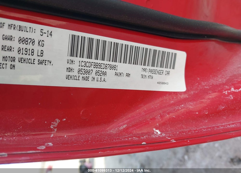 2014 DODGE DART SXT VIN: 1C3CDFBB9ED878081