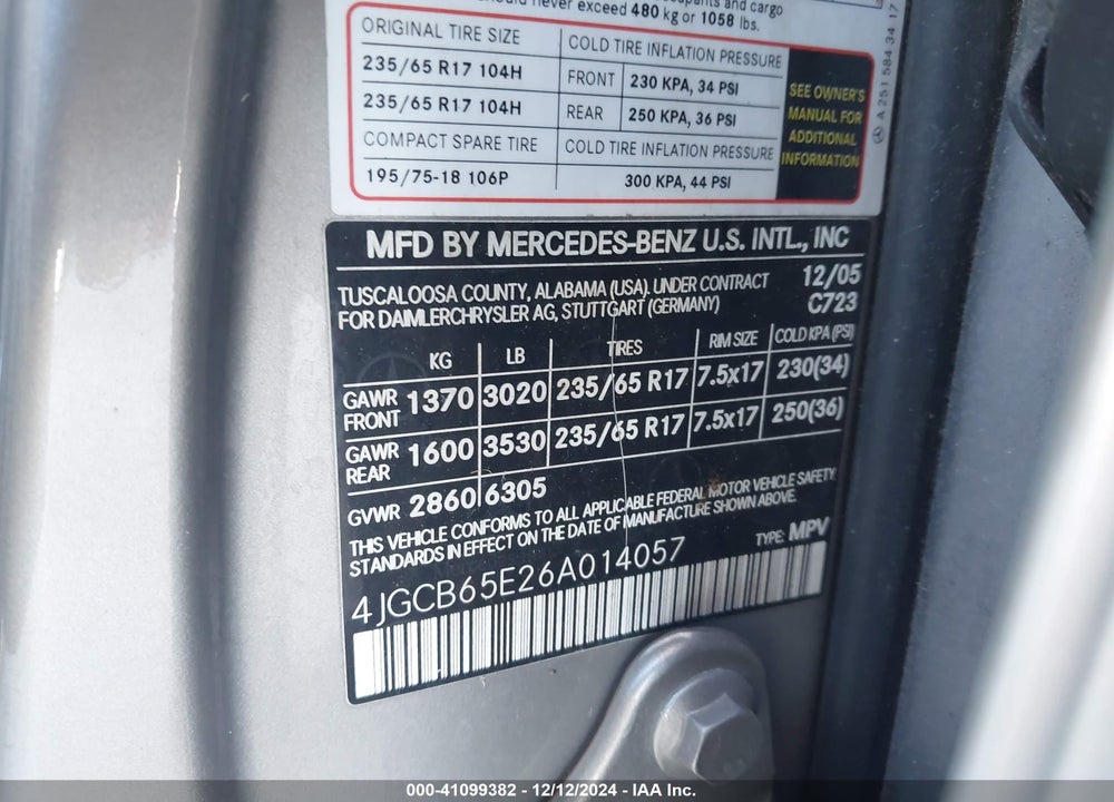 2006 MERCEDES-BENZ R 350 VIN: 4JGCB65E26A014057