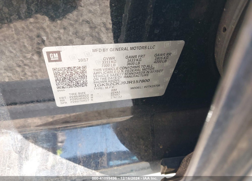 2018 GMC YUKON DENALI VIN: 1GKS2CKJ9JR157800