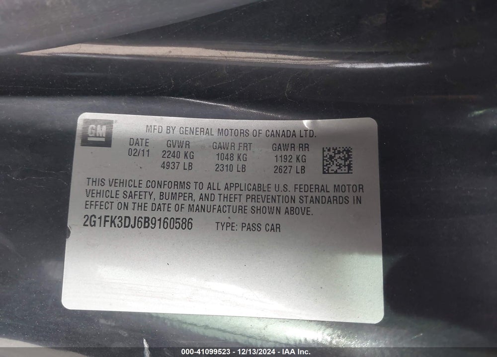 2011 CHEVROLET CAMARO 2SS VIN: 2G1FK3DJ6B9160586