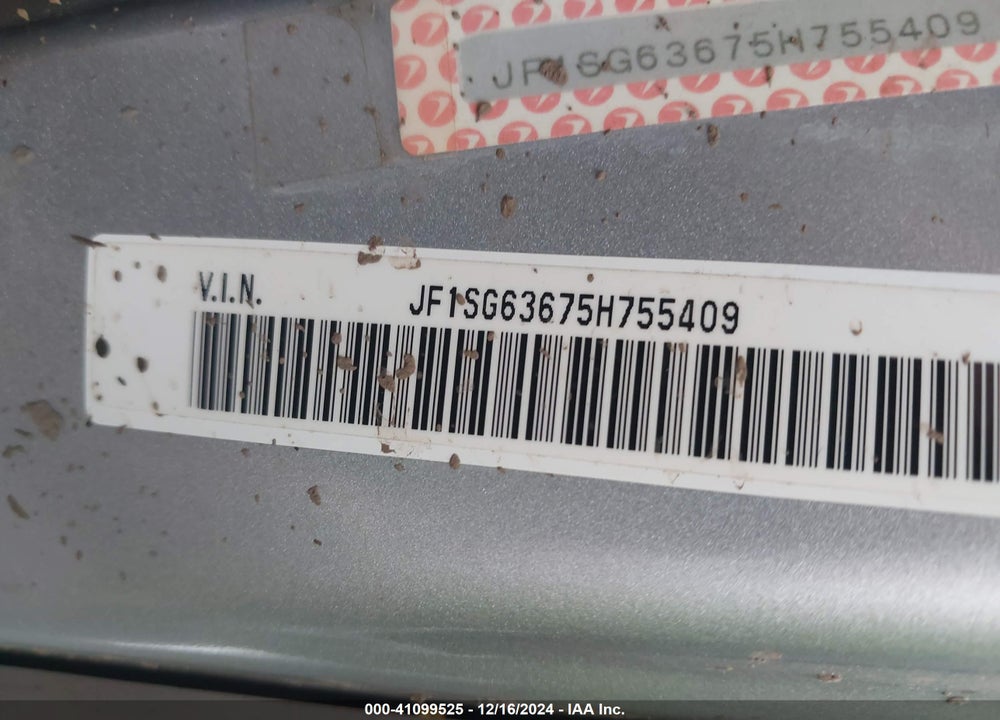 2005 SUBARU FORESTER 2.5X VIN: JF1SG63675H755409