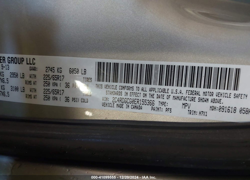 2014 DODGE GRAND CARAVAN SXT VIN: 2C4RDGCG0ER155366