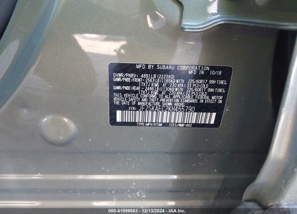2019 SUBARU FORESTER PREMIUM VIN: JF2SKAEC2KH455790