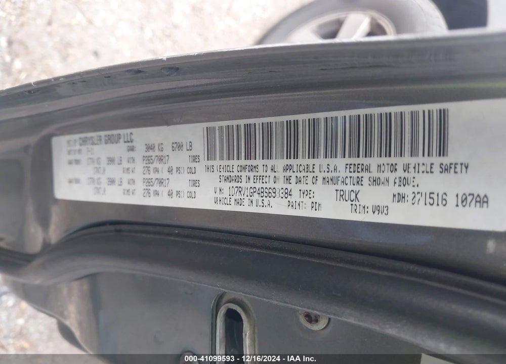 2011 DODGE RAM 1500 VIN: 1D7RV1GP4BS698384