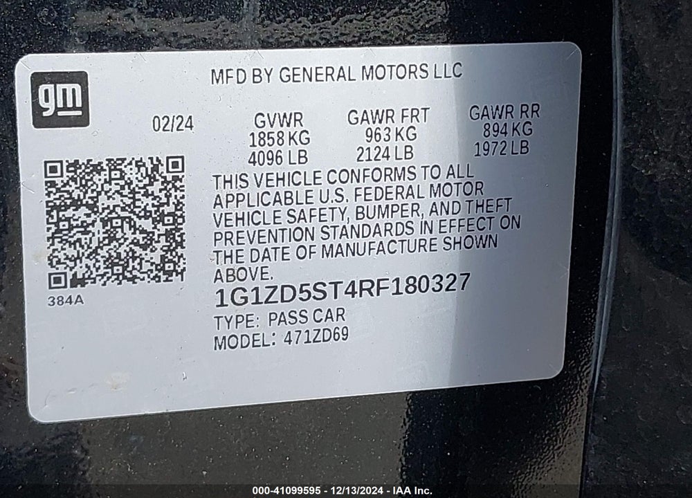 2024 CHEVROLET MALIBU FWD 1LT VIN: 1G1ZD5ST4RF180327