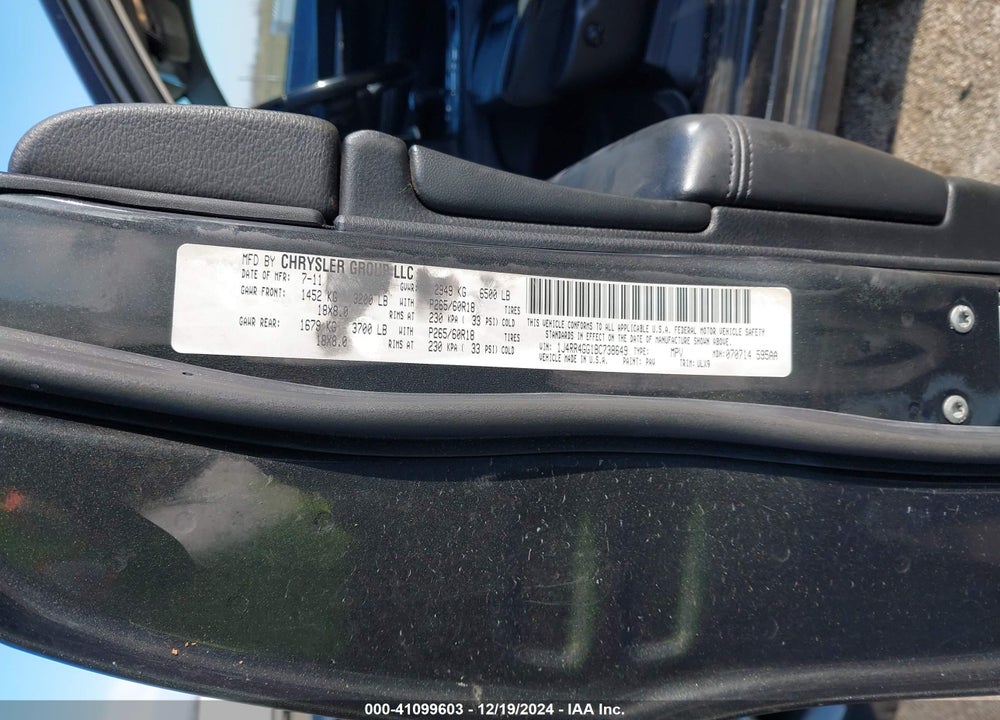 2011 JEEP GRAND CHEROKEE LAREDO VIN: 1J4RR4GG1BC738649