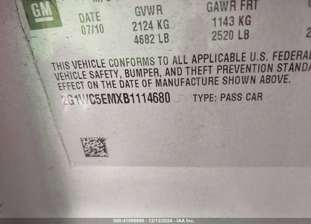2011 CHEVROLET IMPALA VIN: 2G1WC5EMXB1114680