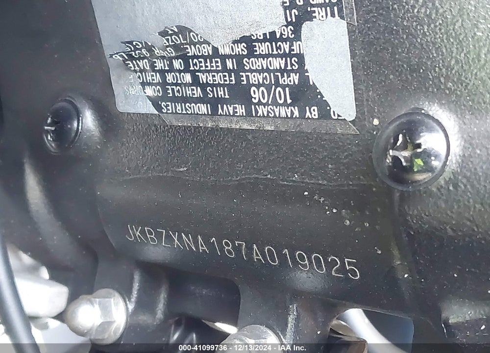 2007 KAWASAKI ZX1400 A VIN: JKBZXNA187A019025