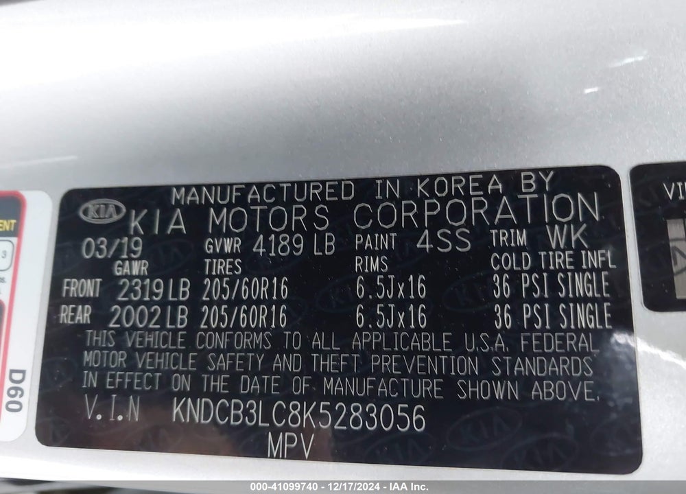 2019 KIA NIRO LX VIN: KNDCB3LC8K5283056