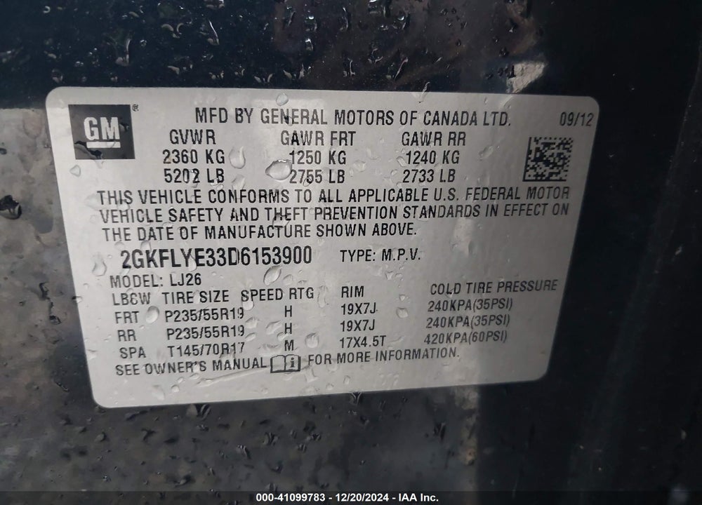 2013 GMC TERRAIN DENALI VIN: 2GKFLYE33D6153900