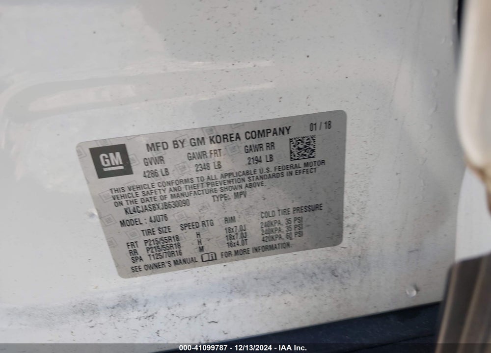 2018 BUICK ENCORE PREFERRED VIN: KL4CJASBXJB630090