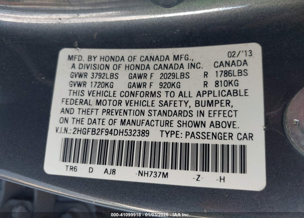 2013 HONDA CIVIC EX-L VIN: 2HGFB2F94DH532389