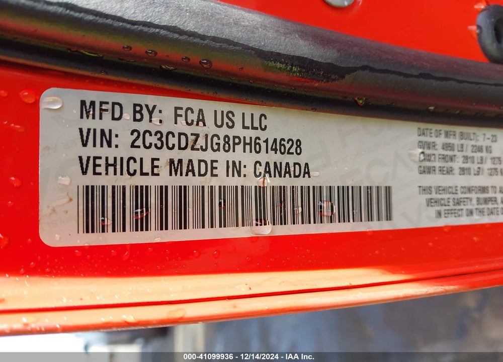 2023 DODGE CHALLENGER VIN: 2C3CDZJG8PH614628