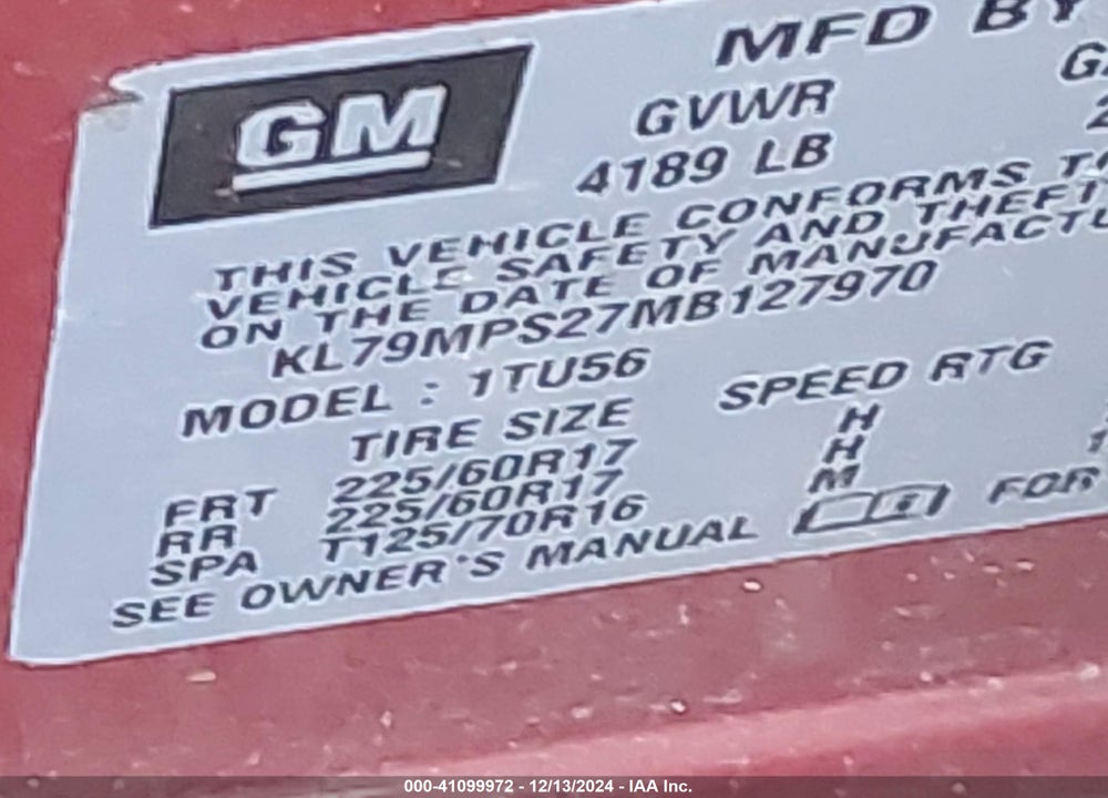 2021 CHEVROLET TRAILBLAZER FWD LT VIN: KL79MPS27MB127970